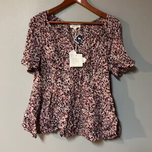 NEW Womens Size XS Beach Lunch Lounge Ruffle Shirt Floral print 100% viscose  Ne